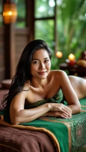 Massage thaïlandais dans un spa à So Harmonie, Arles, Provence – une femme d'origine thaïlandaise se fait masser selon la tradition